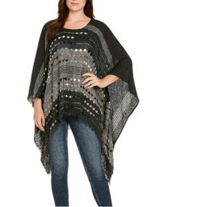 DEMDACO Grey & Black Boho Fringe Southwestern Artisan Western Poncho One Size